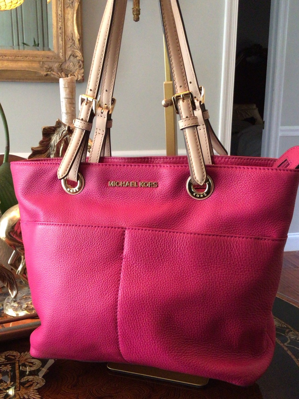 Michael Kors Bedford Hot Pink Pebbled Leather Tote $298